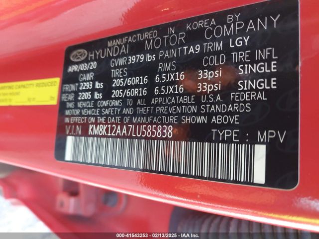 KM8K12AA7LU585838 Hyundai Kona Se