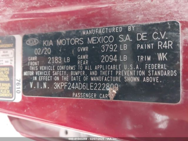 3KPF24AD6LE222809 KIA Forte Lxs