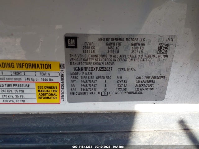 Chevrolet Traverse Ls 2015 1GNKRFEDXFJ252037 Image 9