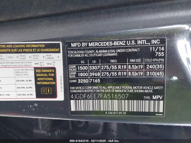 4JGDF6EE7FA516507 Mercedes-Benz Gl 450 4matic