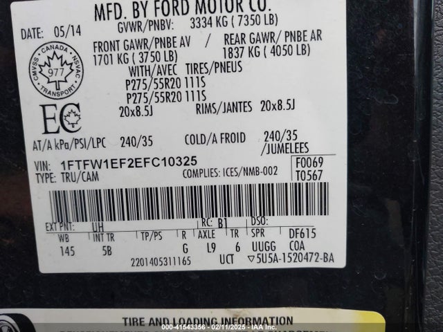 1FTFW1EF2EFC10325 Ford F-150 Fx4