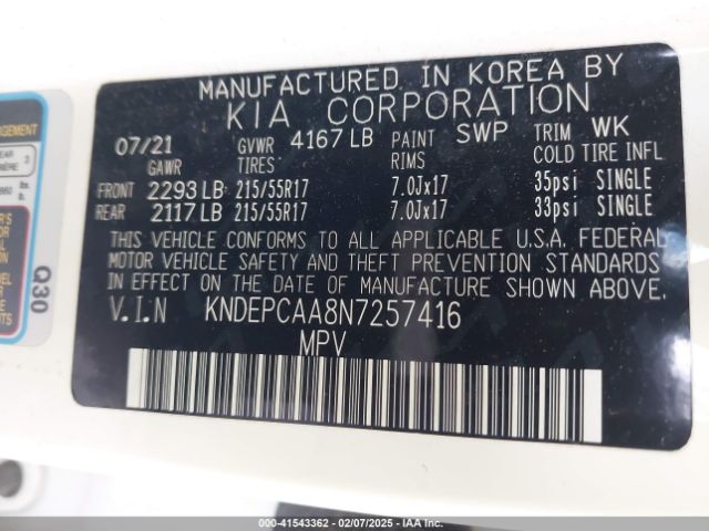 KNDEPCAA8N7257416 KIA Seltos Lx