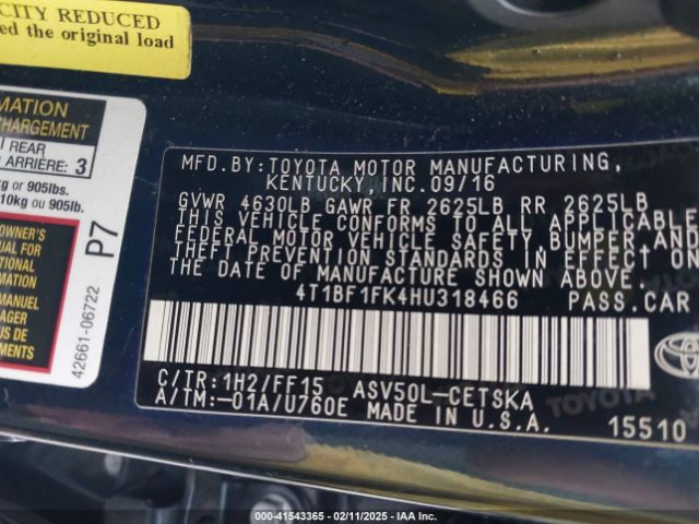 4T1BF1FK4HU318466 Toyota CAMRY SE