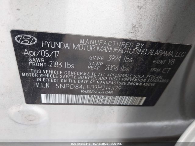 5NPD84LF0JH214329 Hyundai ELANTRA SEL