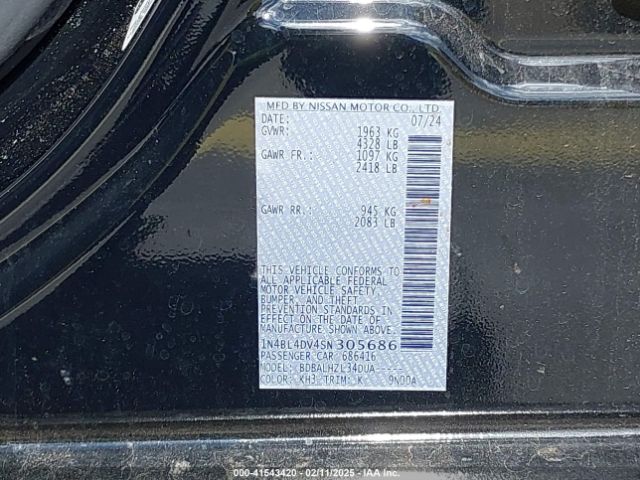 1N4BL4DV4SN305686 Nissan Altima Sv Fwd