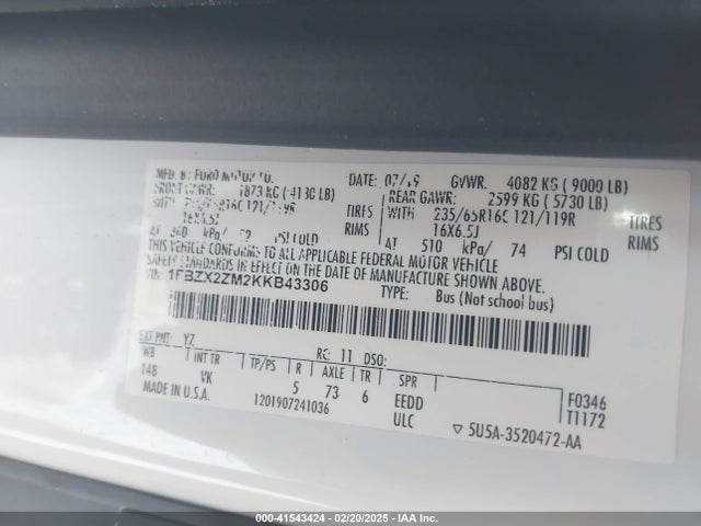 Ford Transit-350 Xl 2019 1FBZX2ZM2KKB43306 Image 9