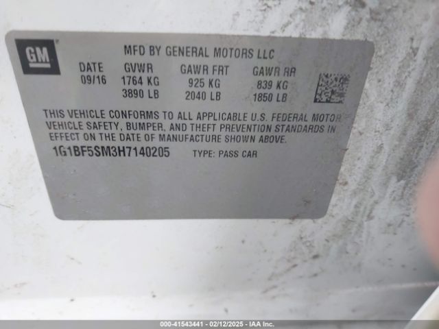 1G1BF5SM3H7140205 Chevrolet Cruze Premier Auto