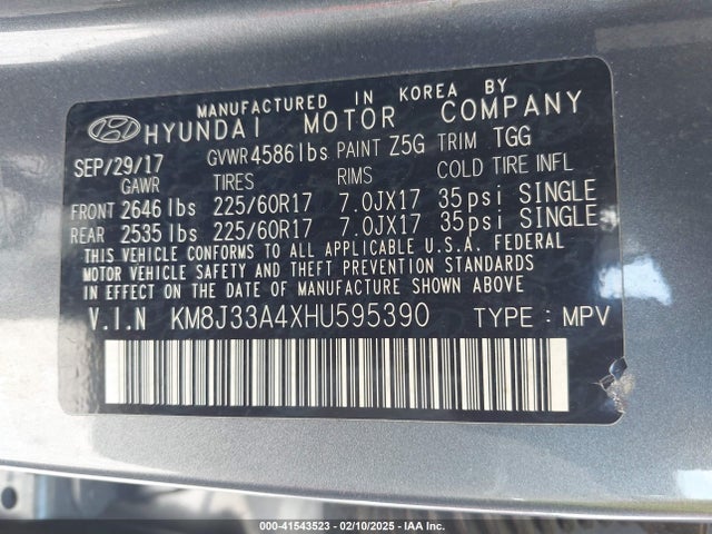 KM8J33A4XHU595390 Hyundai TUCSON SE