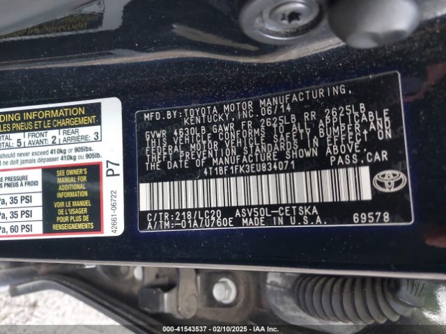 4T1BF1FK3EU834071 Toyota CAMRY SE