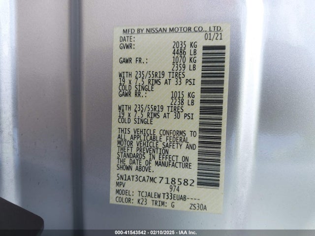 Nissan Rogue Sl Fwd 2021 5N1AT3CA7MC718582 Image 9