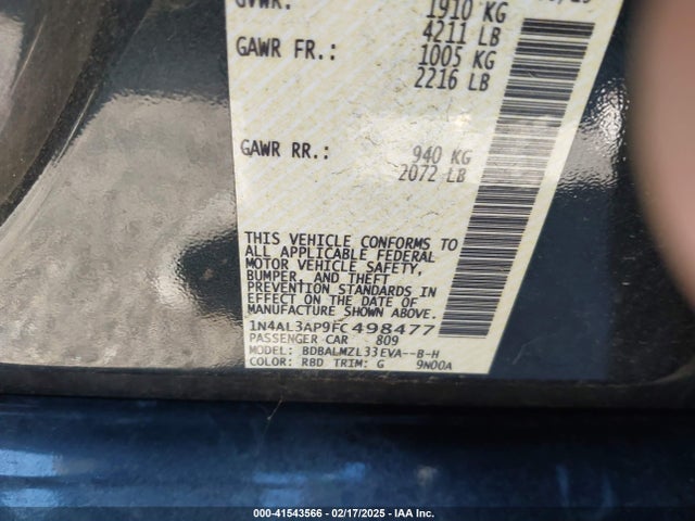 Nissan Altima 2.5 Sv 2015 1N4AL3AP9FC498477 Image 9