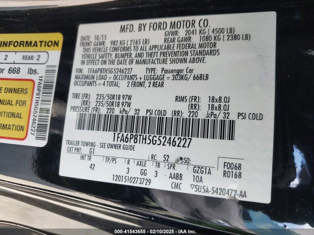 Ford Mustang Ecoboost 2016 1FA6P8TH5G5246227 Image 9