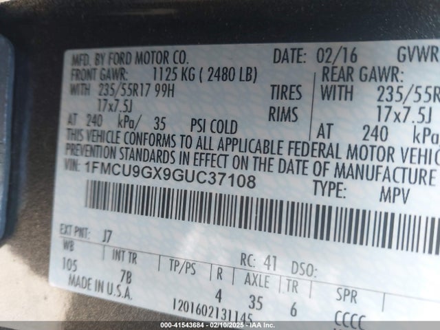 1FMCU9GX9GUC37108 Ford ESCAPE SE