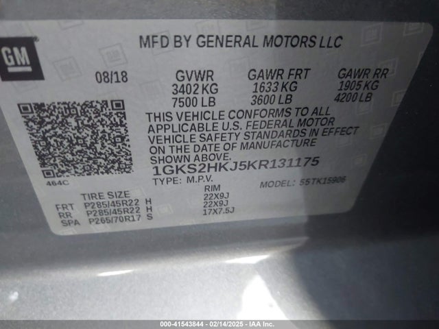 1GKS2HKJ5KR131175 GMC l86 - spark ignited direct injection, variable valve timing, afm, e85max, alum