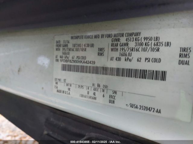 1FDBF8ZMXHKA42439 Ford Transit-350 Cab