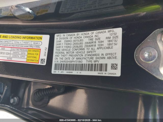 2HKRS5H59PH701843 Honda Cr-v Hybrid Sport