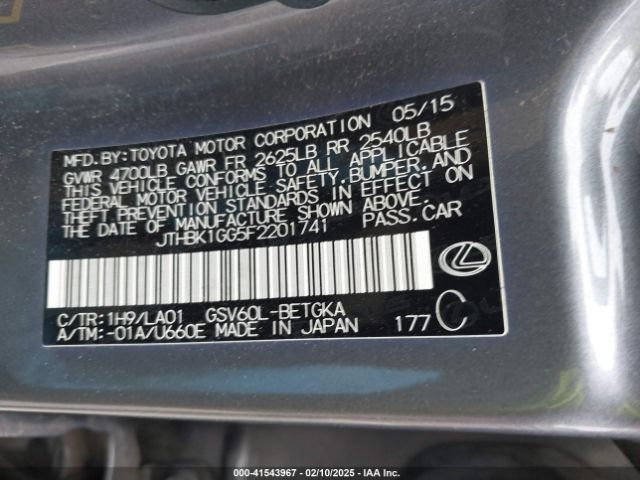 JTHBK1GG5F2201741 Lexus ES 350