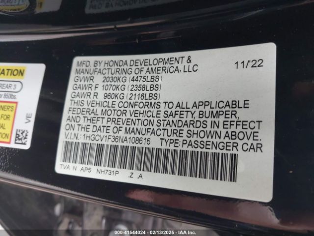 1HGCV1F36NA108616 Honda Accord Sport