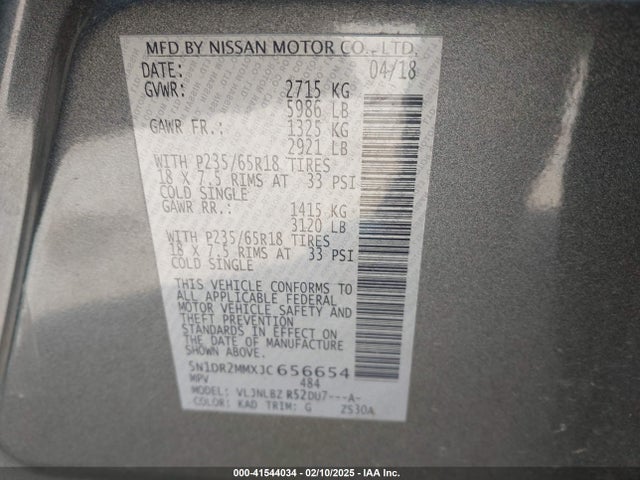 5N1DR2MMXJC656654 Nissan Pathfinder S