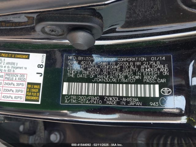 JTDKN3DU9E1784107 Toyota Prius Two