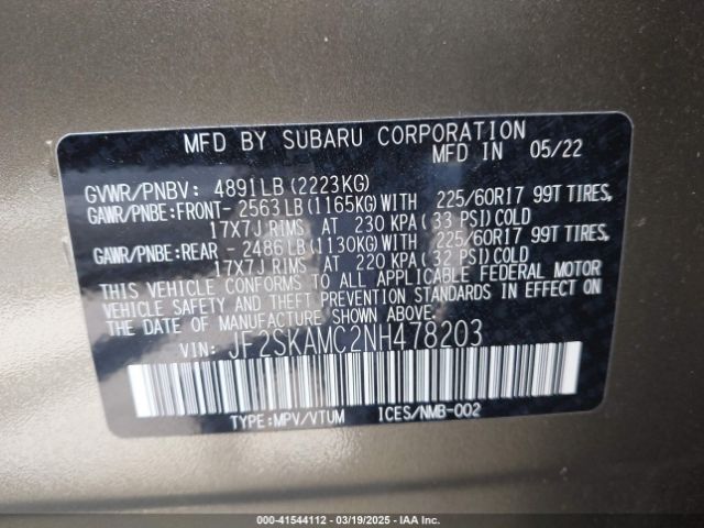 JF2SKAMC2NH478203 Subaru Forester Wilderness