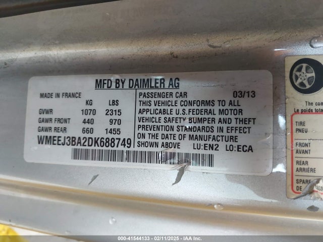 Продажа на аукционе авто 2013 Smart Fortwo Passion/pure, vin: WMEEJ3BA2DK688749, номер лота: 41544133