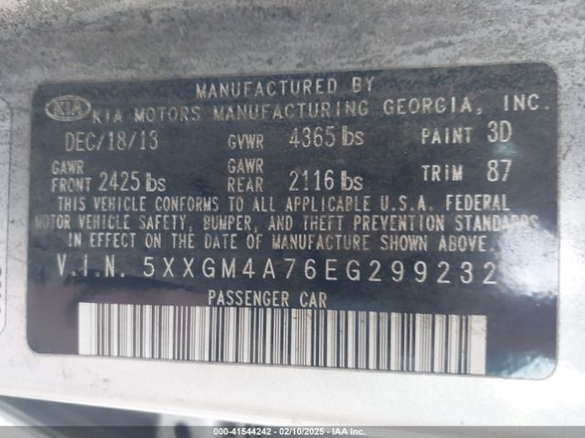 5XXGM4A76EG299232 KIA Optima Lx