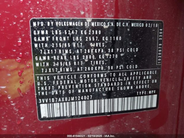 3VV1B7AX8JM124827 Volkswagen Tiguan 2.0t S