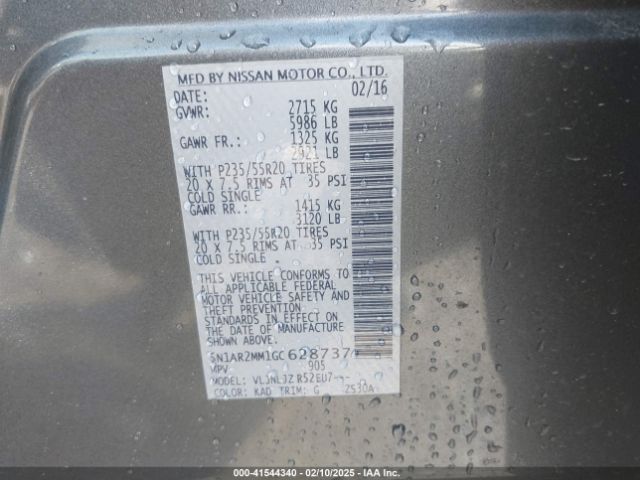 5N1AR2MM1GC628737 Nissan Pathfinder Platinum/s/sl/sv