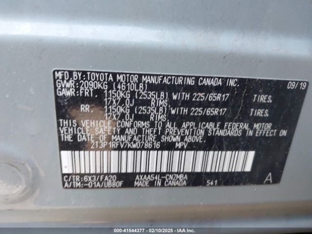 2T3P1RFV7KW078616 Toyota Rav4 Xle