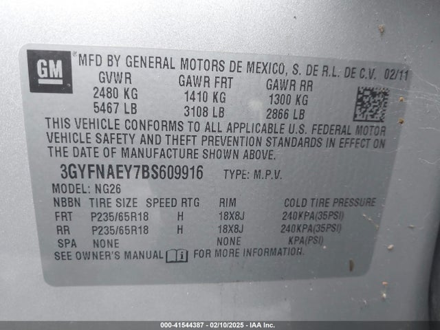 2011 CADILLAC SRX 3GYFNAEY7BS609916 Photo 8