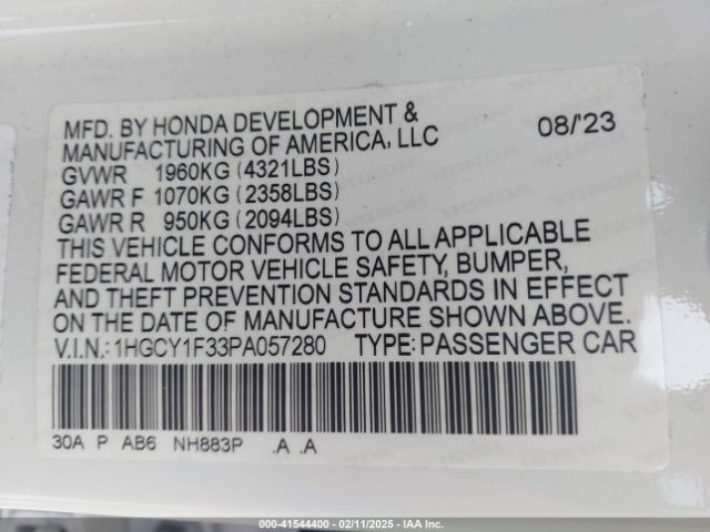 1HGCY1F33PA057280 Honda ACCORD EX