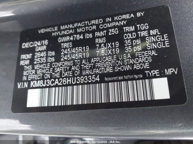 KM8J3CA26HU393354 Hyundai Tucson Sport