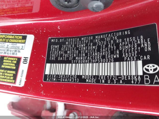 5YFBURHE2HP590026 Toyota Corolla L/le/xle/se/xse