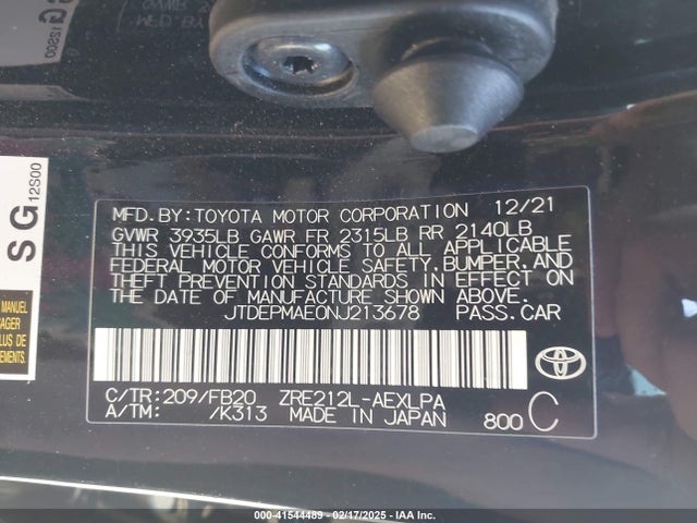 JTDEPMAE0NJ213678 Toyota COROLLA LE