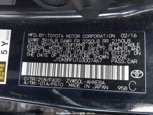 JTDKBRFU1G3007467 Toyota Prius Two