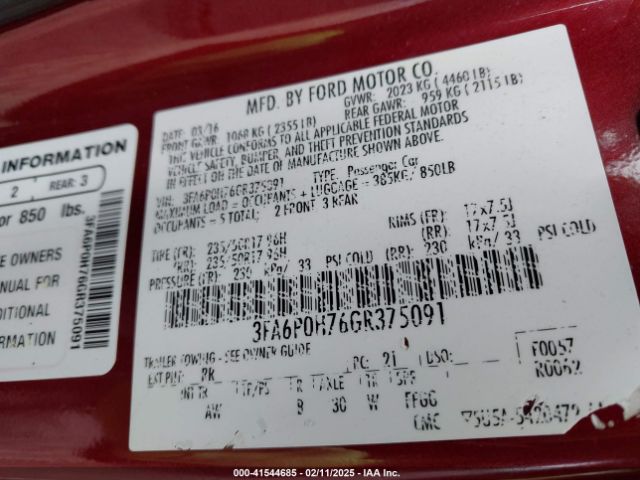3FA6P0H76GR375091 Ford FUSION SE