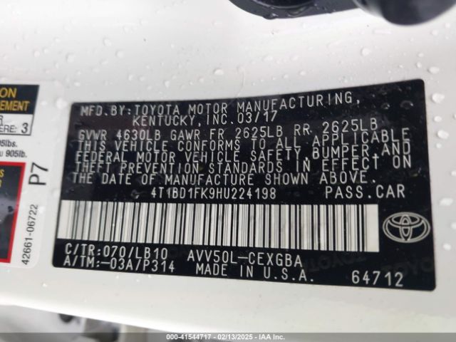 4T1BD1FK9HU224198 Toyota Camry Hybrid Xle