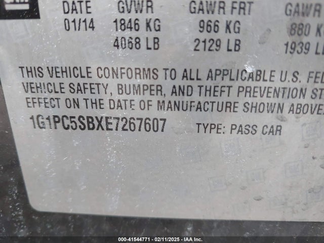 1G1PC5SBXE7267607 Chevrolet Cruze 1lt Auto