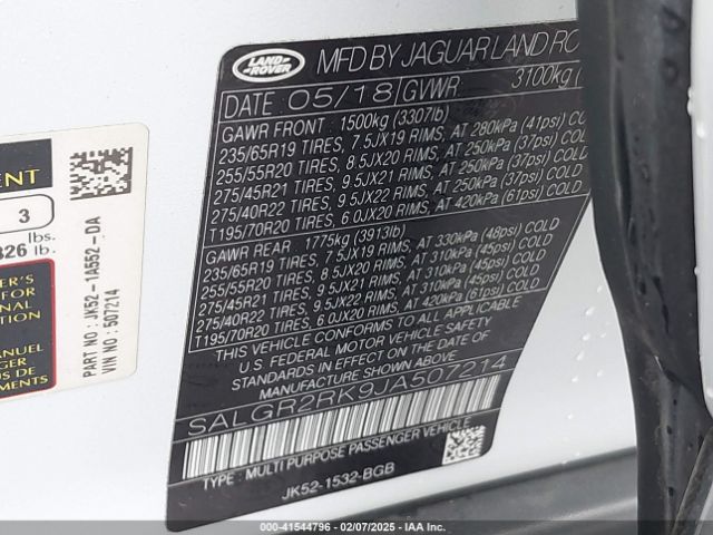 SALGR2RK9JA507214 Land Rover Range Rover 3.0l V6 Turbocharged Diesel Td6