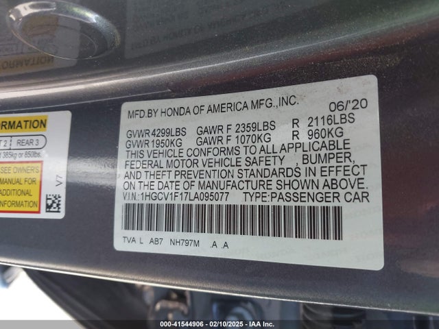Honda ACCORD LX 2020 1HGCV1F17LA095077 Image 9