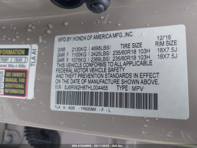 5J6RW2H87HL004465 Honda Cr-v Ex-l/ex-l Navi