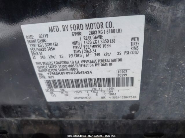 2019 FORD EXPLORER 1FM5K8F89KGB48424 Photo 8