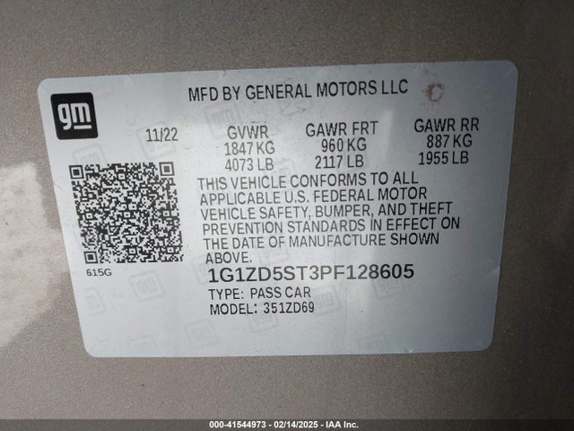 1G1ZD5ST3PF128605 Chevrolet Malibu Fwd 1lt