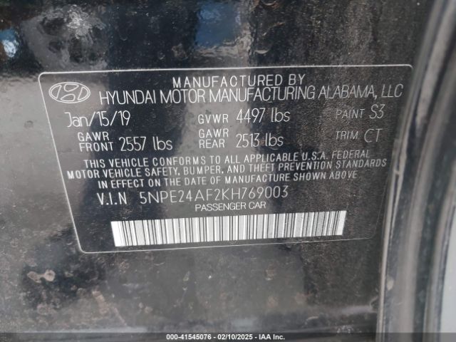 5NPE24AF2KH769003 Hyundai SONATA SE