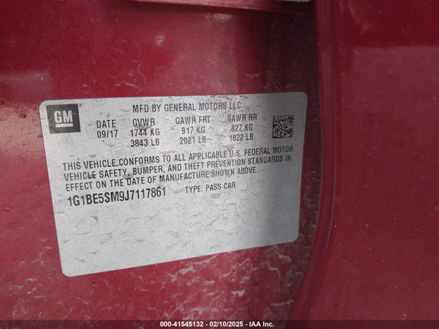 1G1BE5SM9J7117861 Chevrolet Cruze Lt Auto