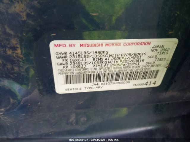 2003 MITSUBISHI OUTLANDER JA4LX31G73U065036 Photo 8