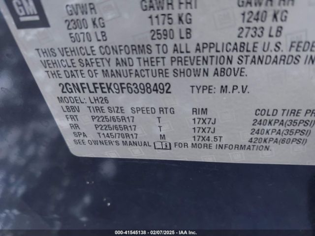 2GNFLFEK9F6398492 Chevrolet EQUINOX 1LT