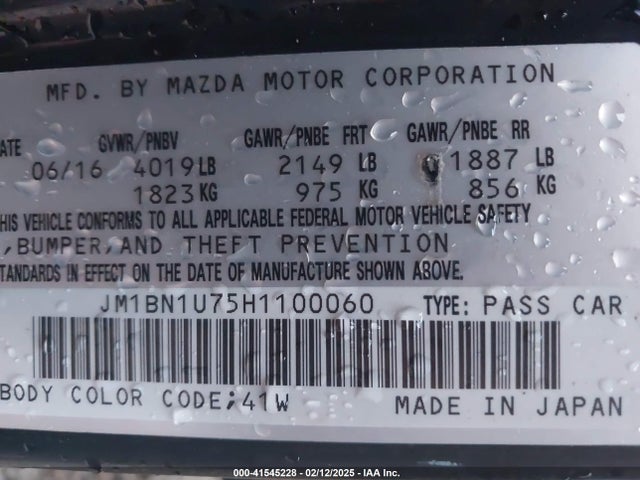 JM1BN1U75H1100060 Mazda pe