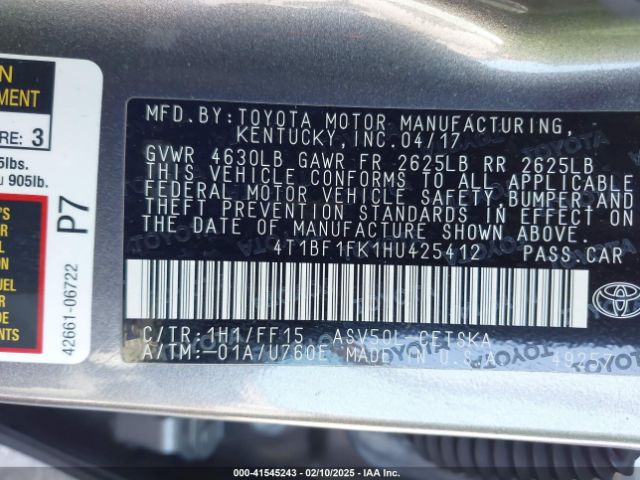 4T1BF1FK1HU425412 Toyota CAMRY SE